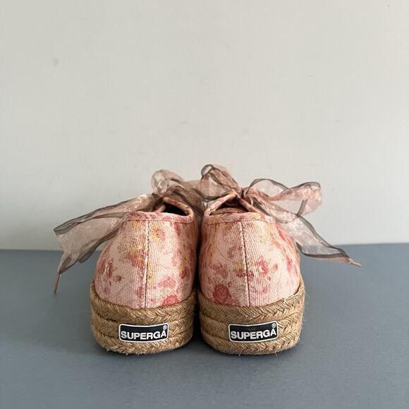 Superga x LoveShackFancy 2730 Tokyo Pink Floral Espadrille Platform Sneakers - Picture 8 of 12
